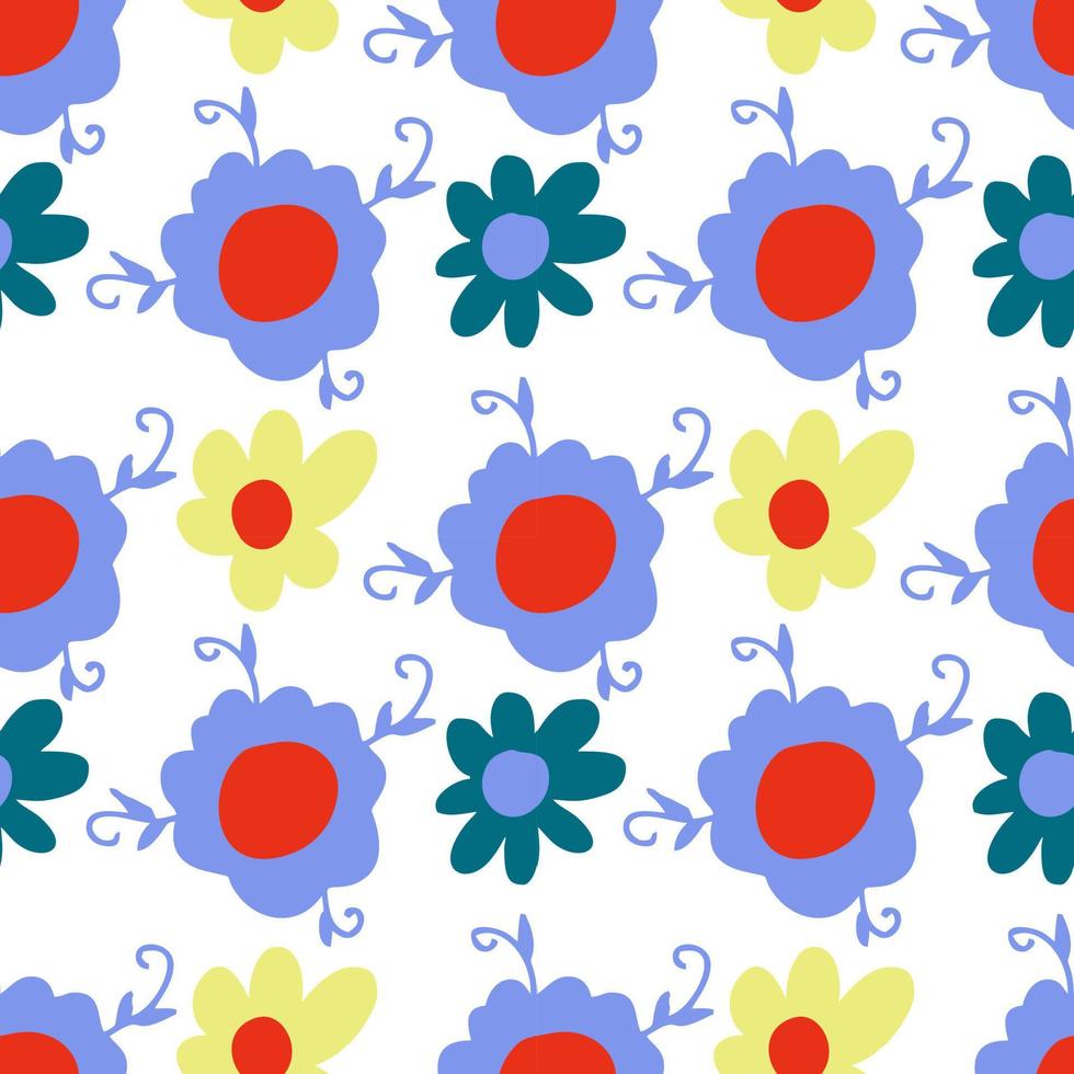 floral pattern in retro 70s hand drawn style vector