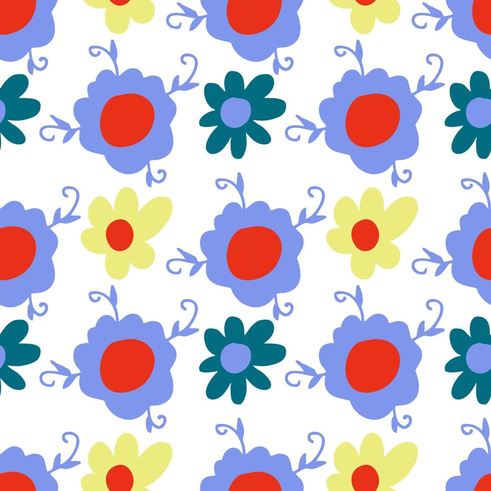 floral pattern in retro 70s hand drawn style vector