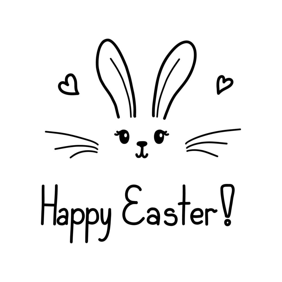 Cute Easter bunny vector illustration, hand drawn kids rabbit. Greeting card Happy Easter