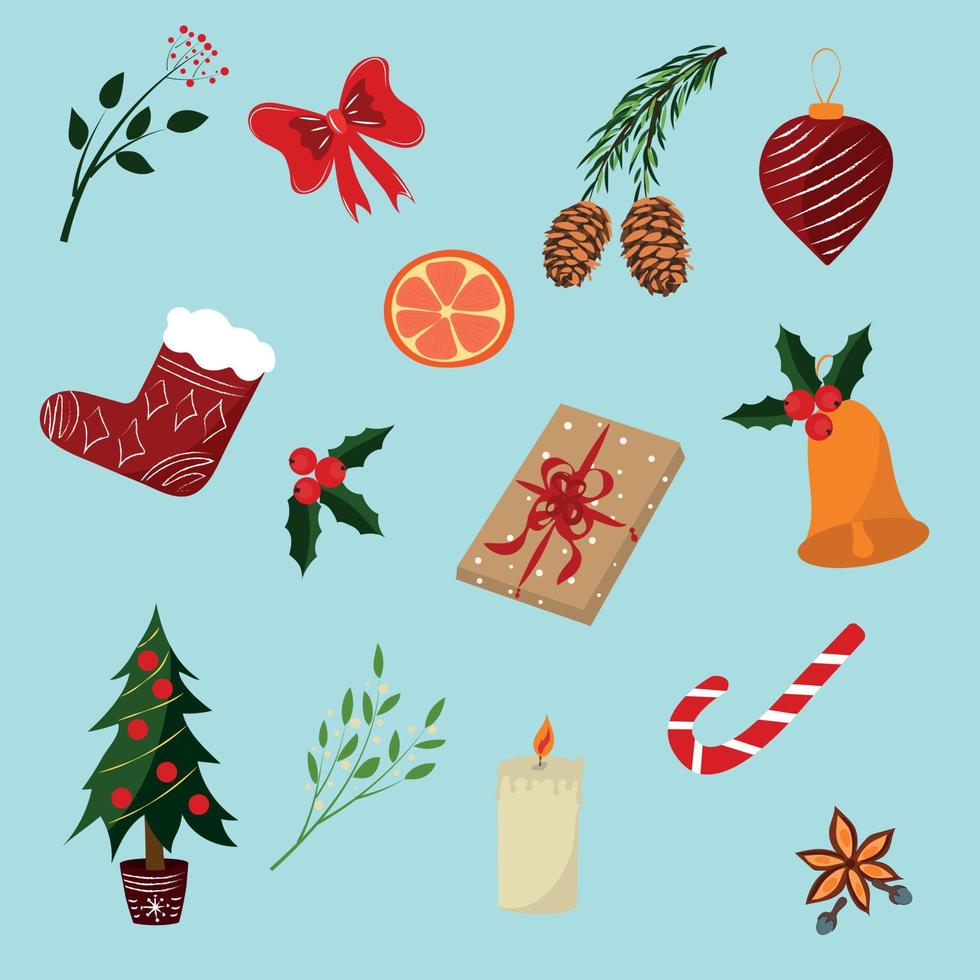 Set of Christmas stickers. Cozy Christmas. Winter. High quality vector image.
