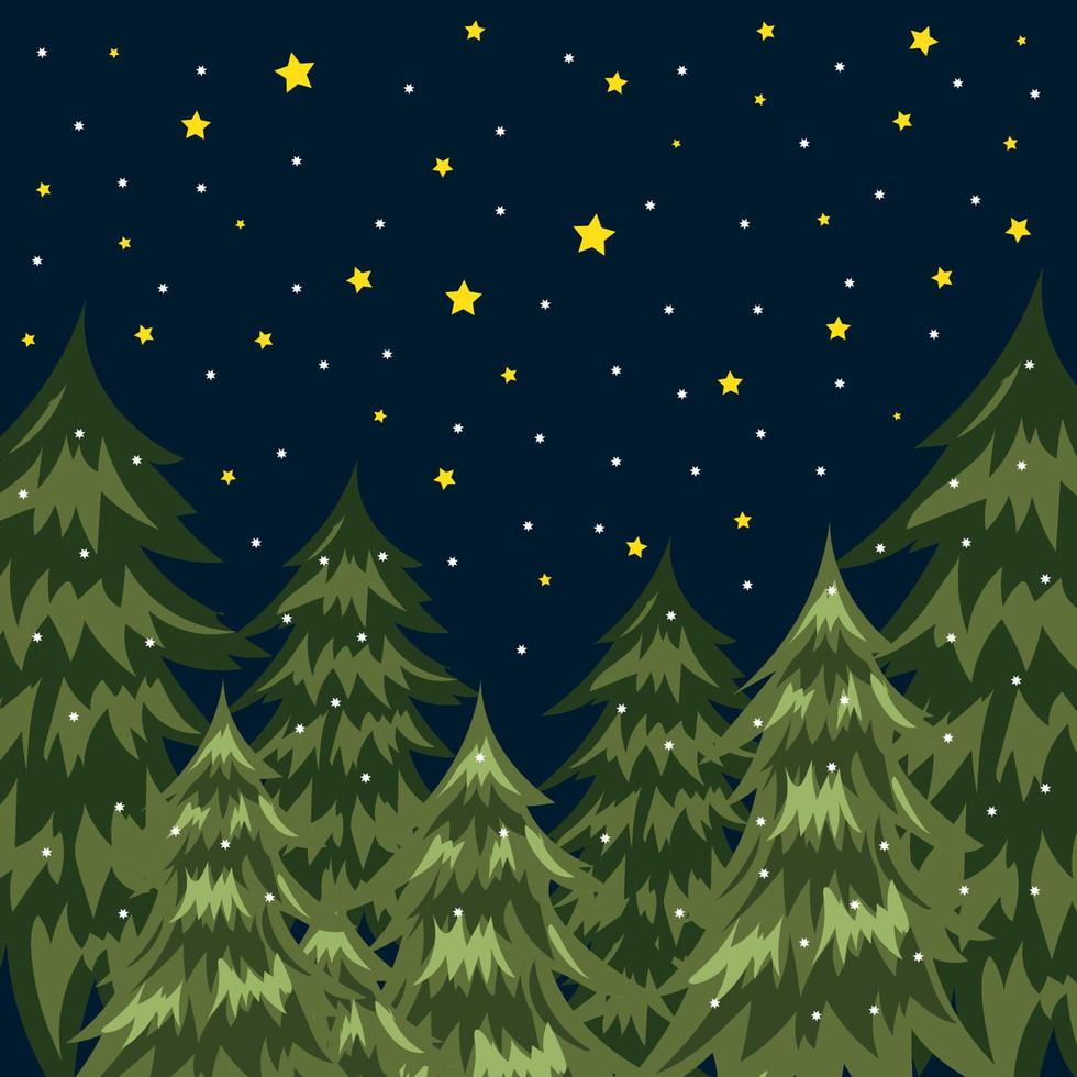 Navidad tarjeta. noche invierno bosque. Navidad arboles alto calidad vector imagen.