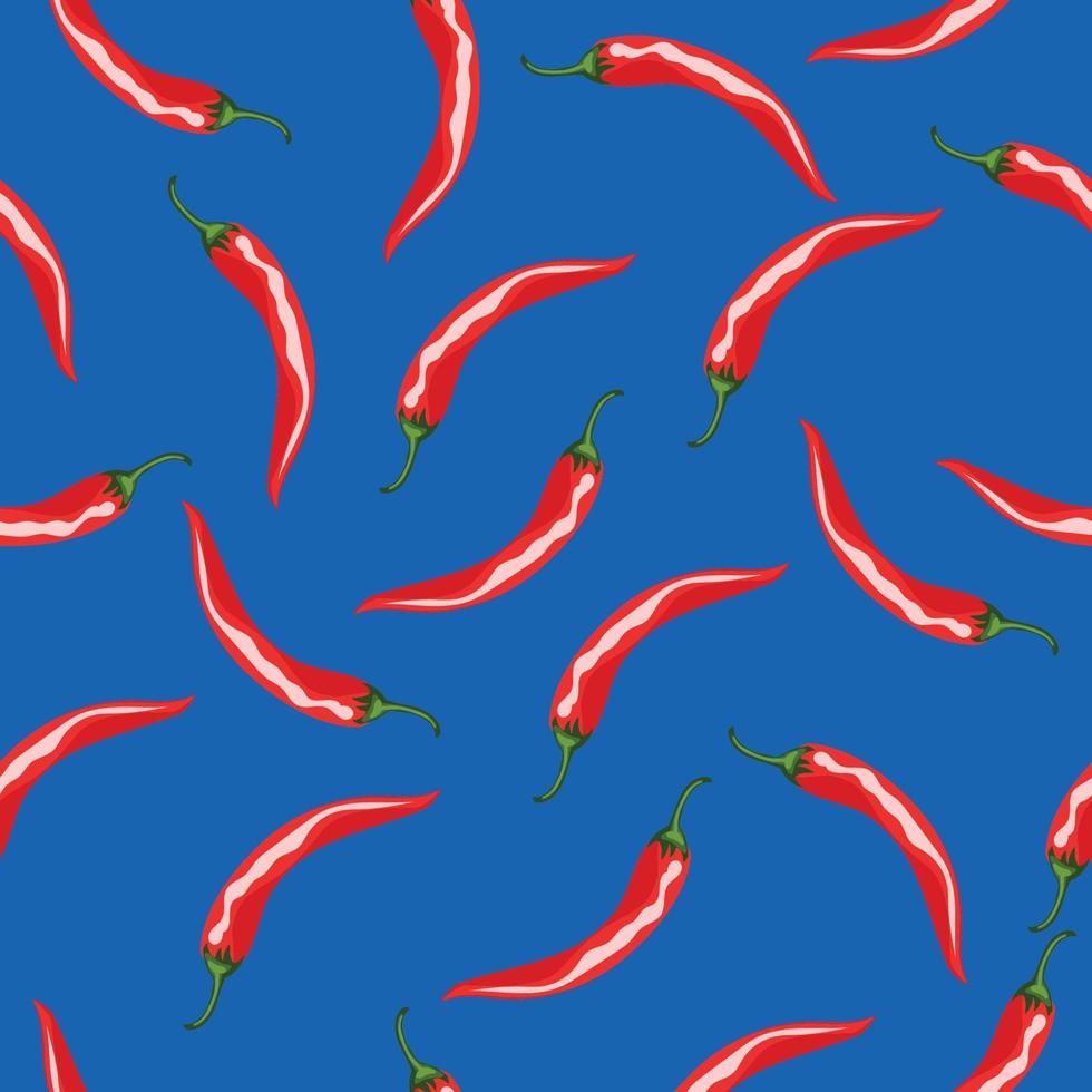 Pattern with red chili peppers on a blue background. High quality vector illustration.