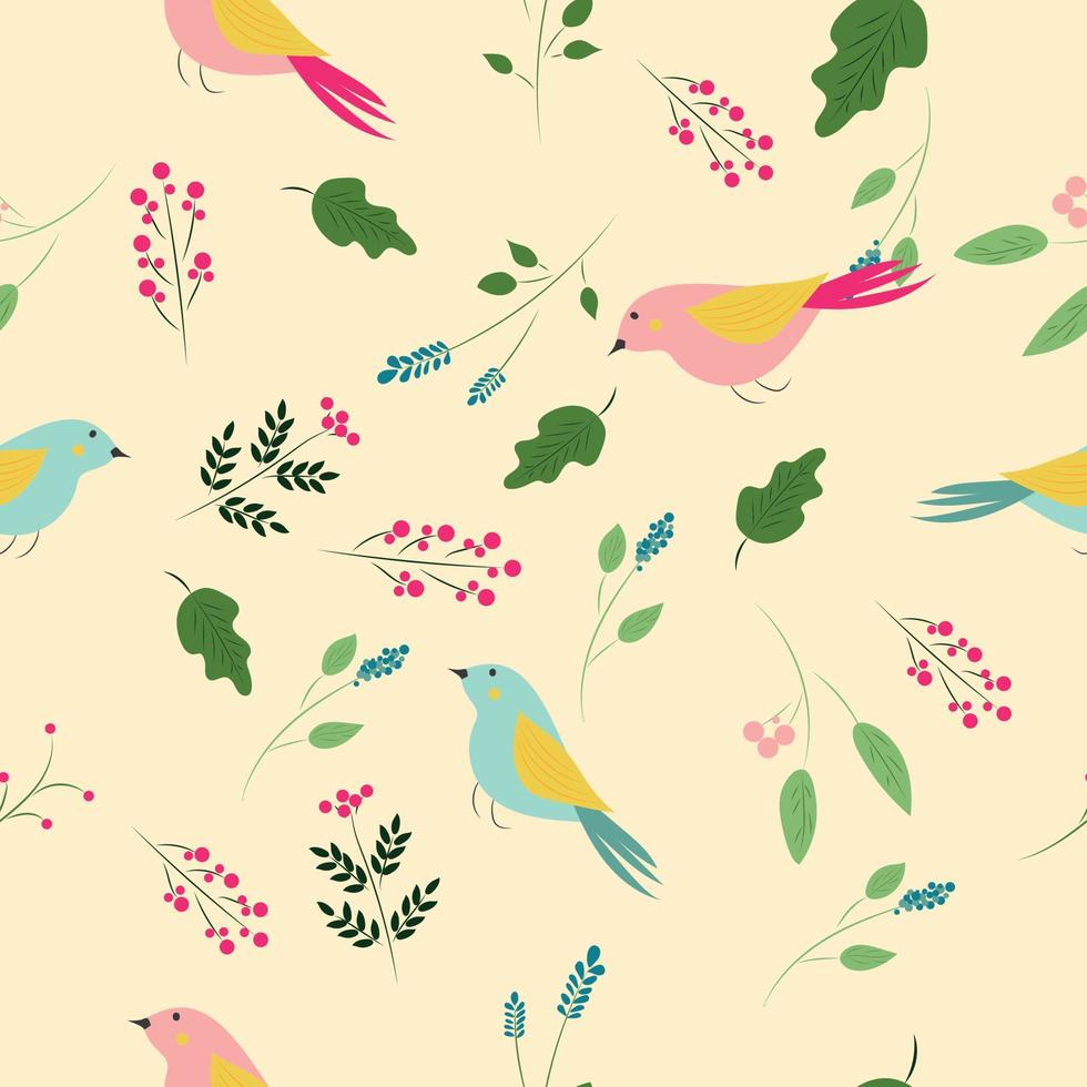 High quality vector pattern with birds and leaves.