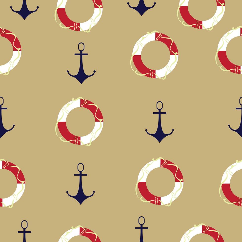 Nautical pattern with anchors and lifebuoys. High quality vector illustration.