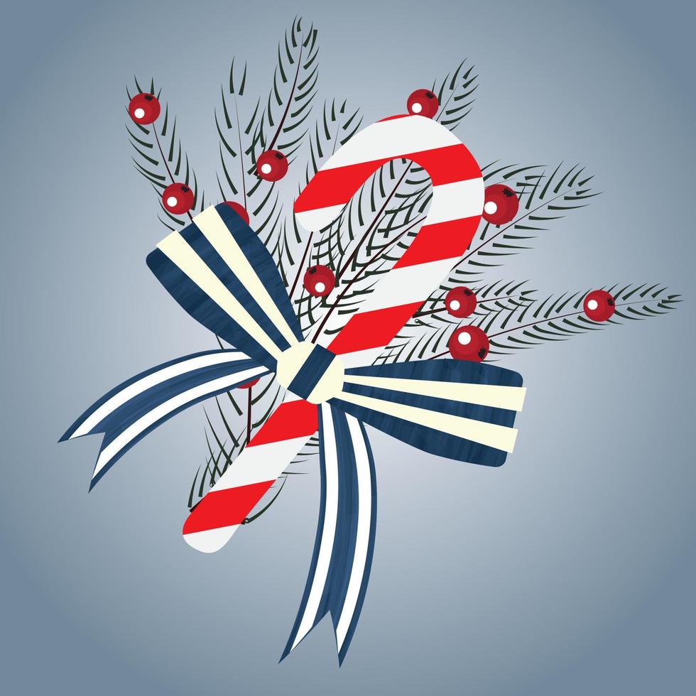 Christmas illustration. Card. Candy. Spruce branches. High quality vector illustration.