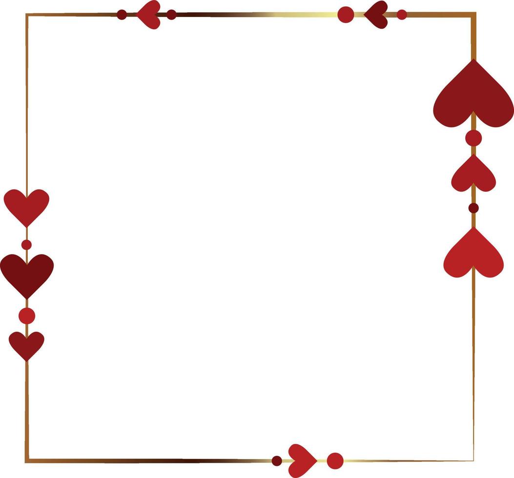 Valentine's Day. Frame. Red hearts. Golden square frame. High quality vector illustration.