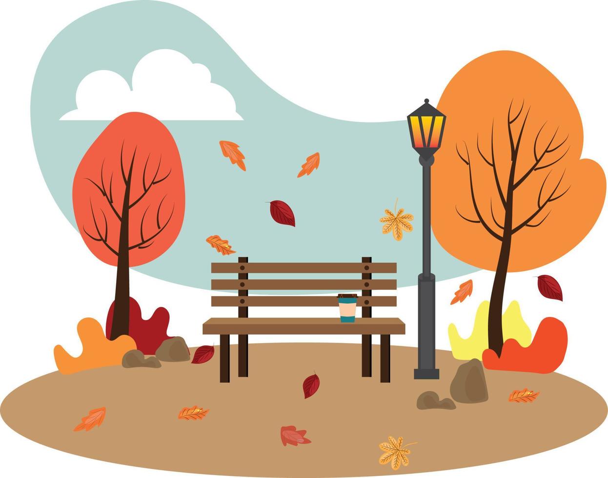 Autumn Park. Coffee in the park. Warm autumn. Vector illustration.