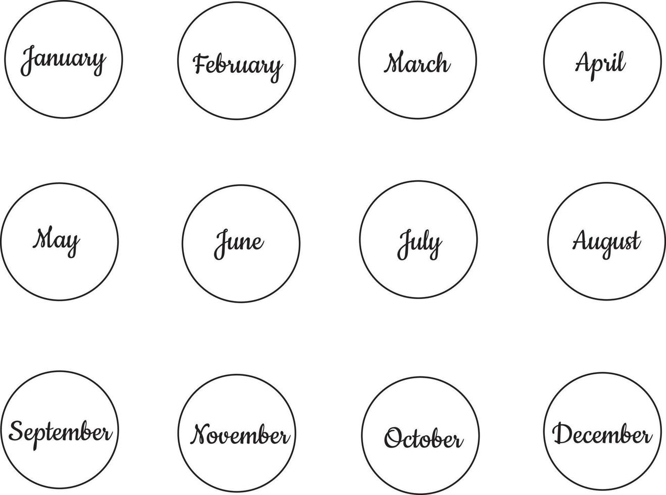 All months in English. Calendar. High quality vector illustration.