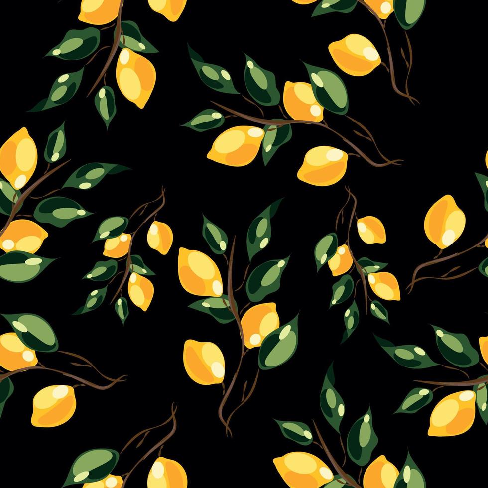 Vector. Seamless vector pattern with lemons on a dark background.