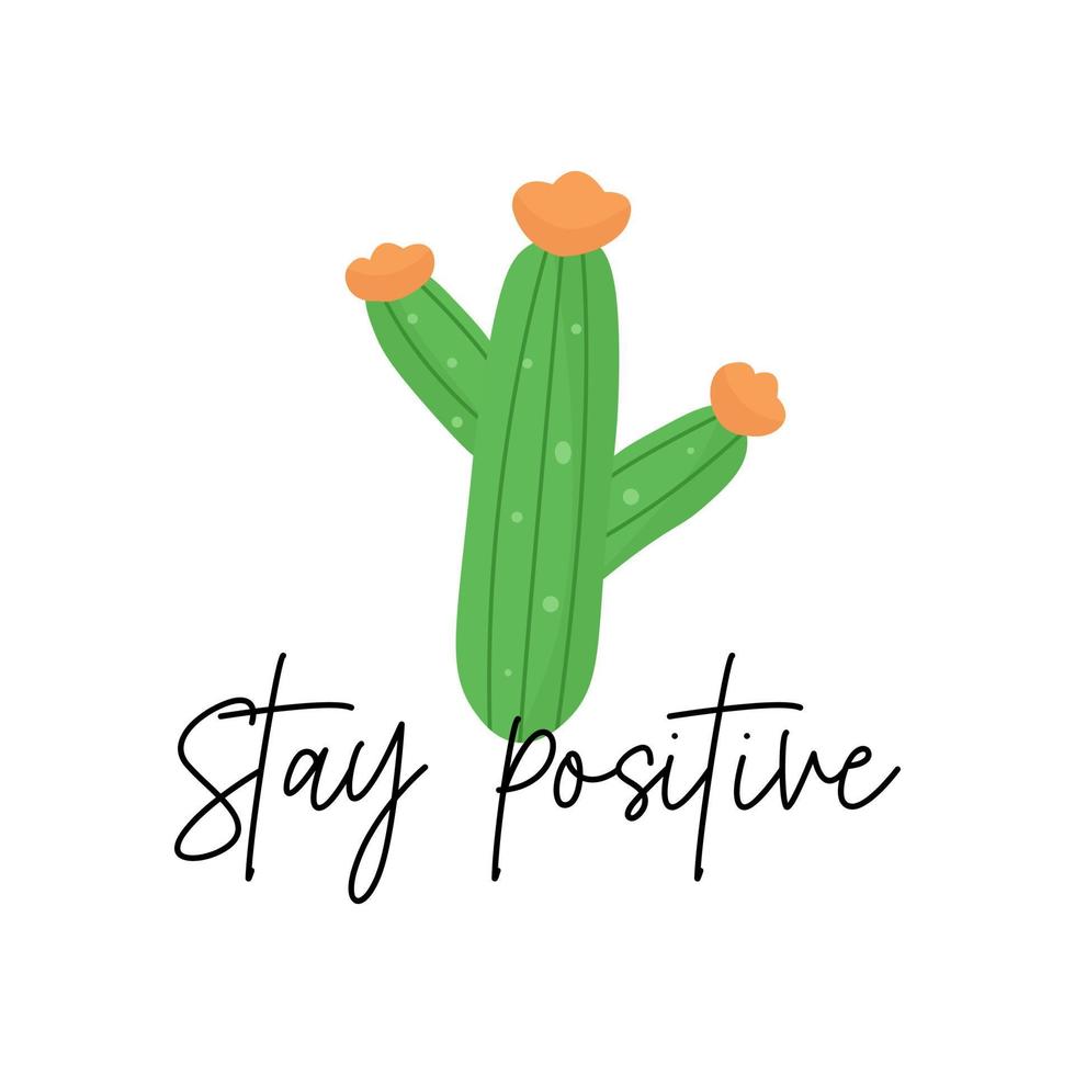 permanecer positivo verde cactus con flores ilustración para impresión. estacional saludo tarjeta. vector