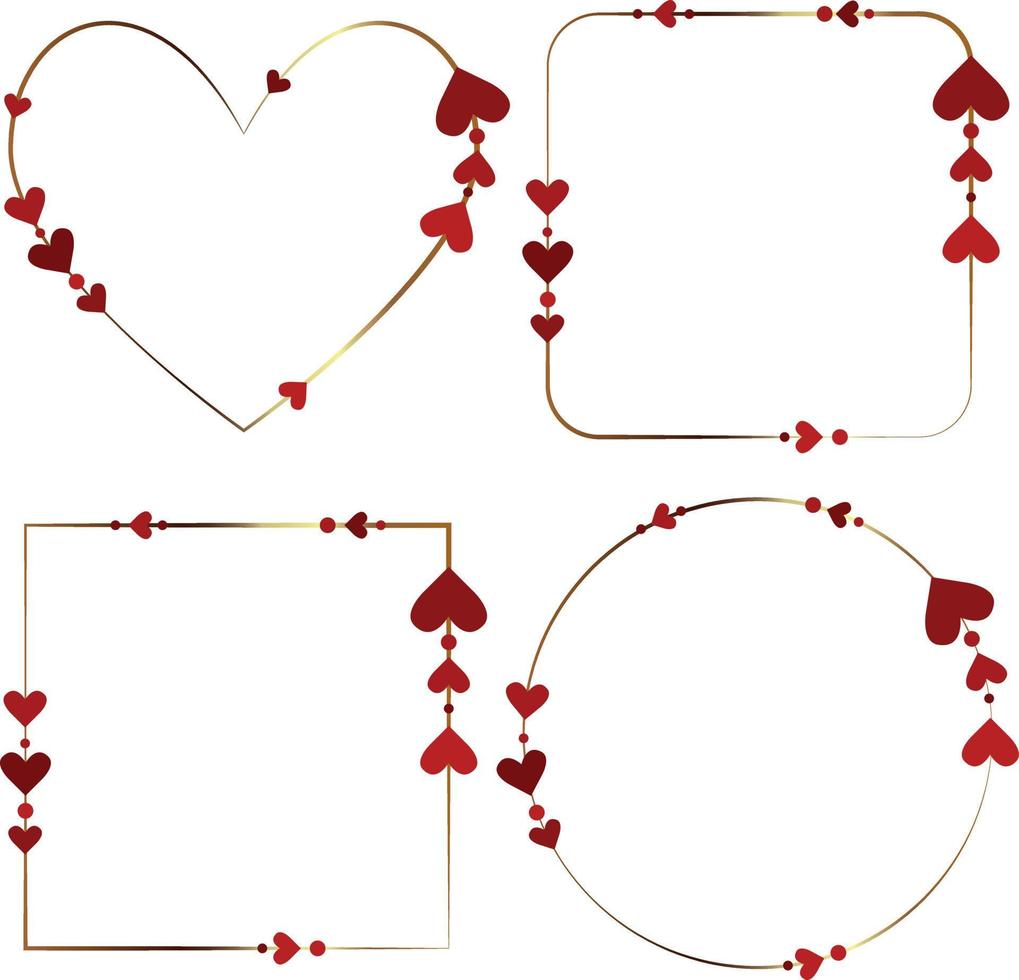 Frame set. Golden frames with hearts. Valentine's Day. High quality vector illustration.