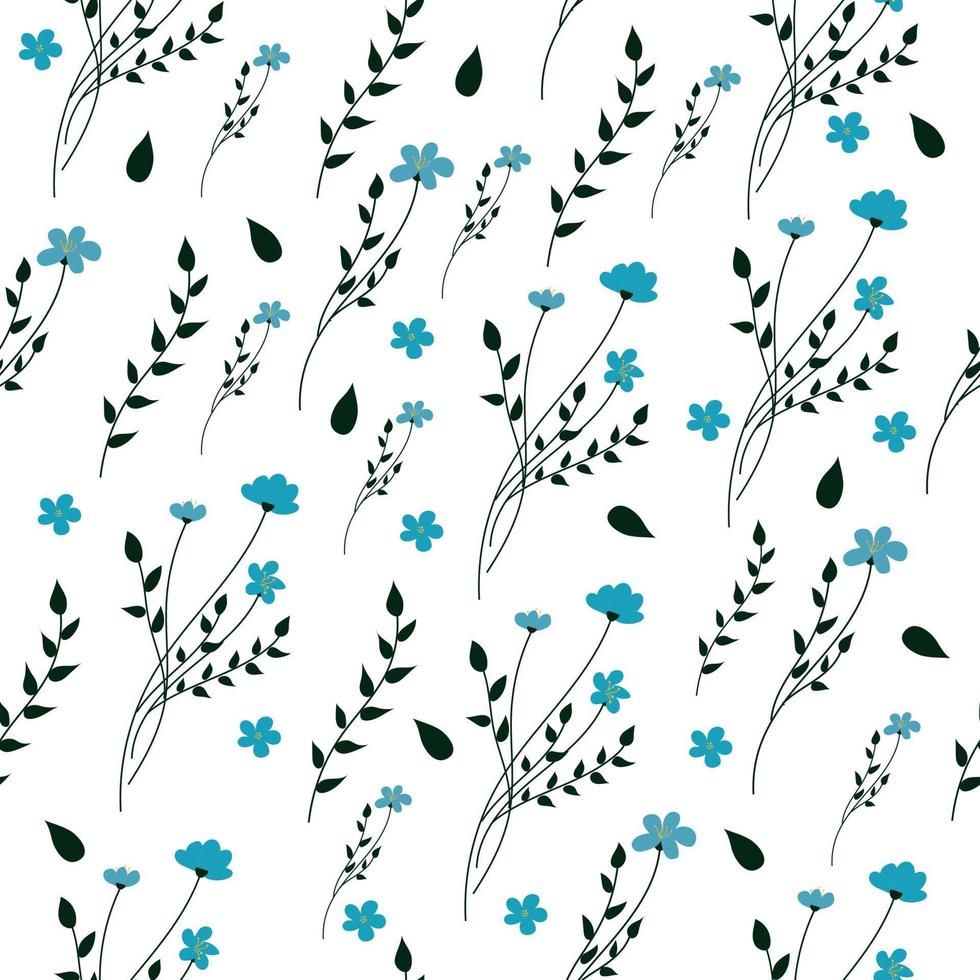 High quality vector pattern. Blue flowers. Thin lines.