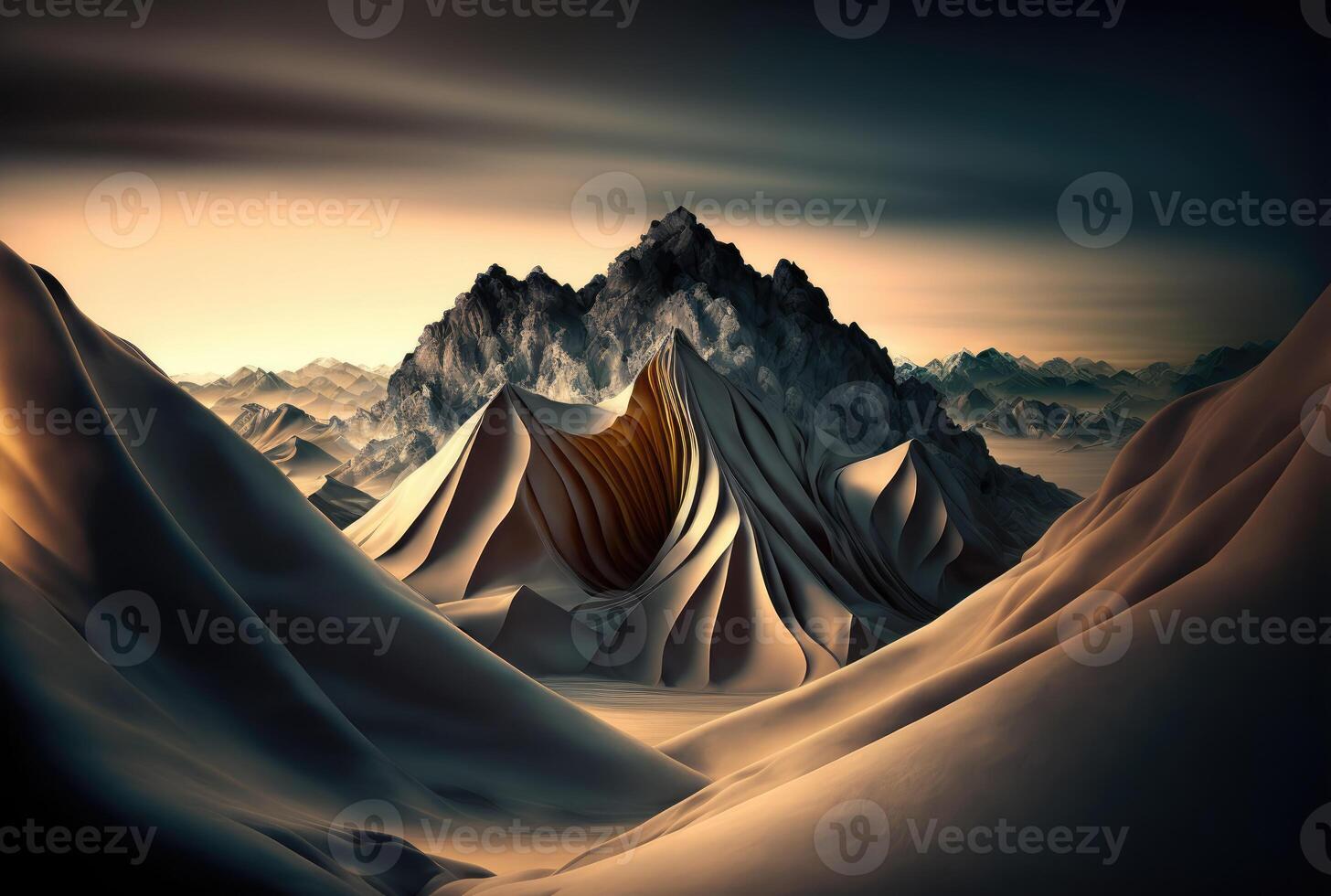 Abstract concept landscape, silk and paper material style. photo