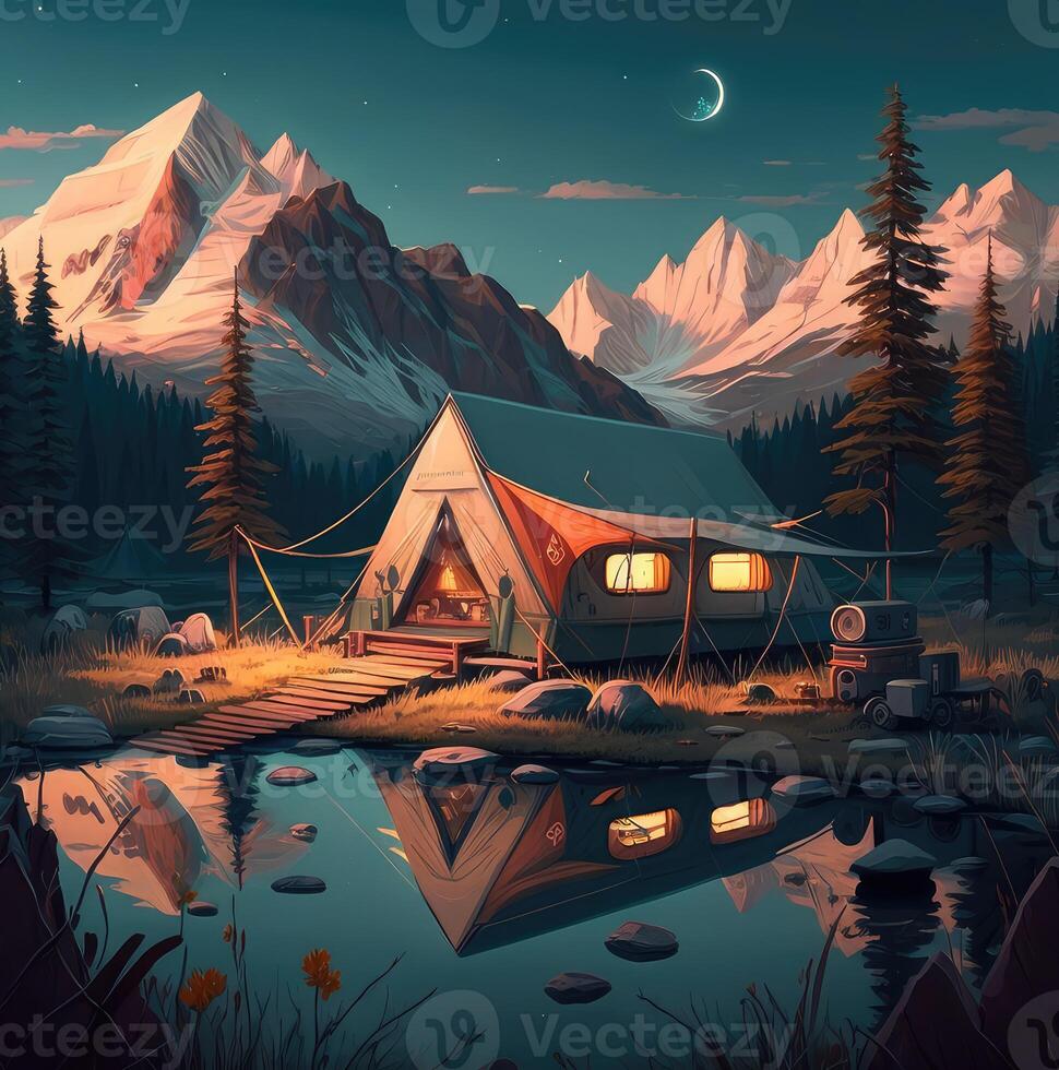 Tent in forest landscape. photo