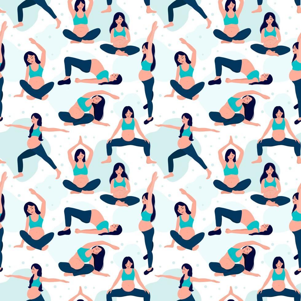 Pregnant woman doing yoga seamless vector pattern