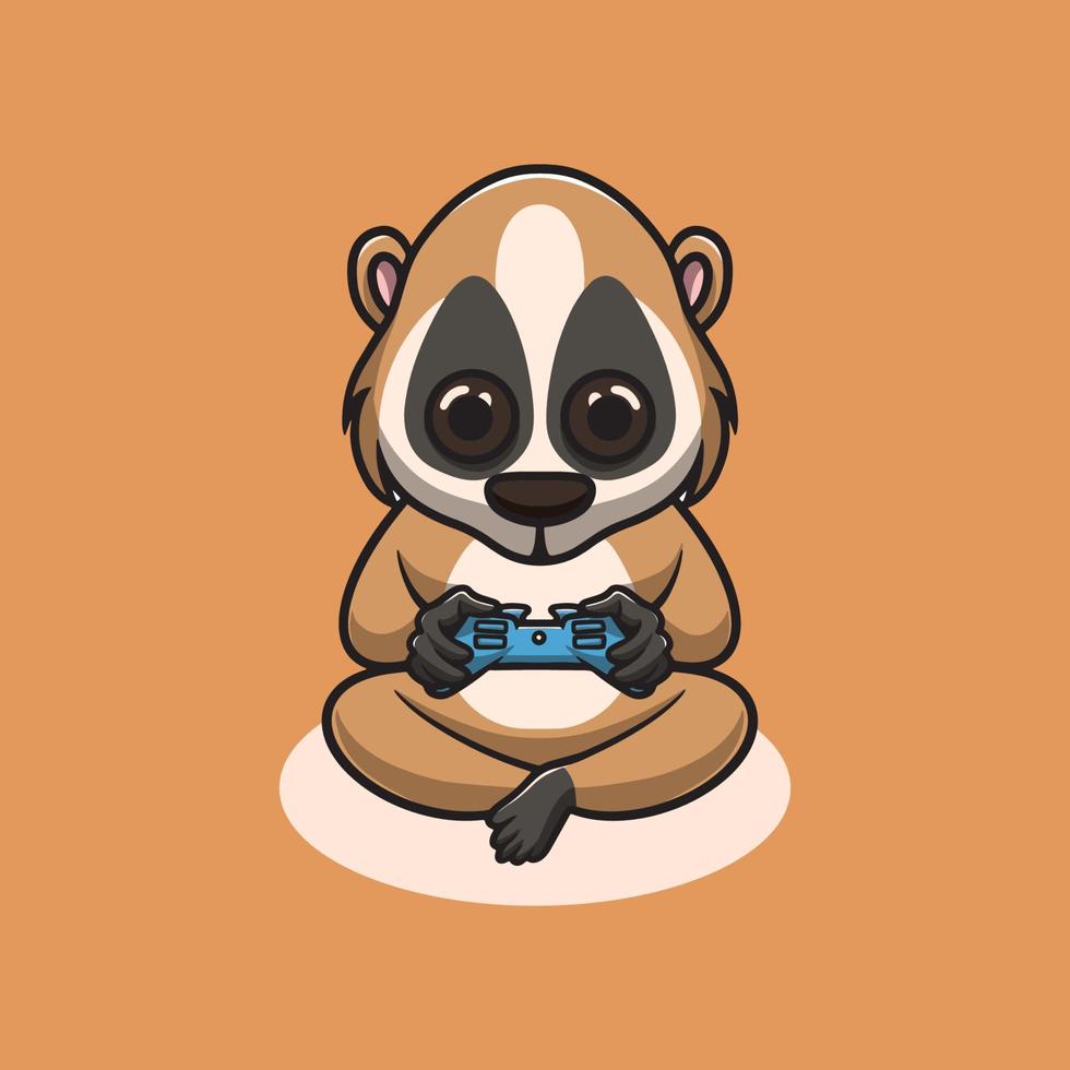 cute slow loris playing game cartoon illustration vector