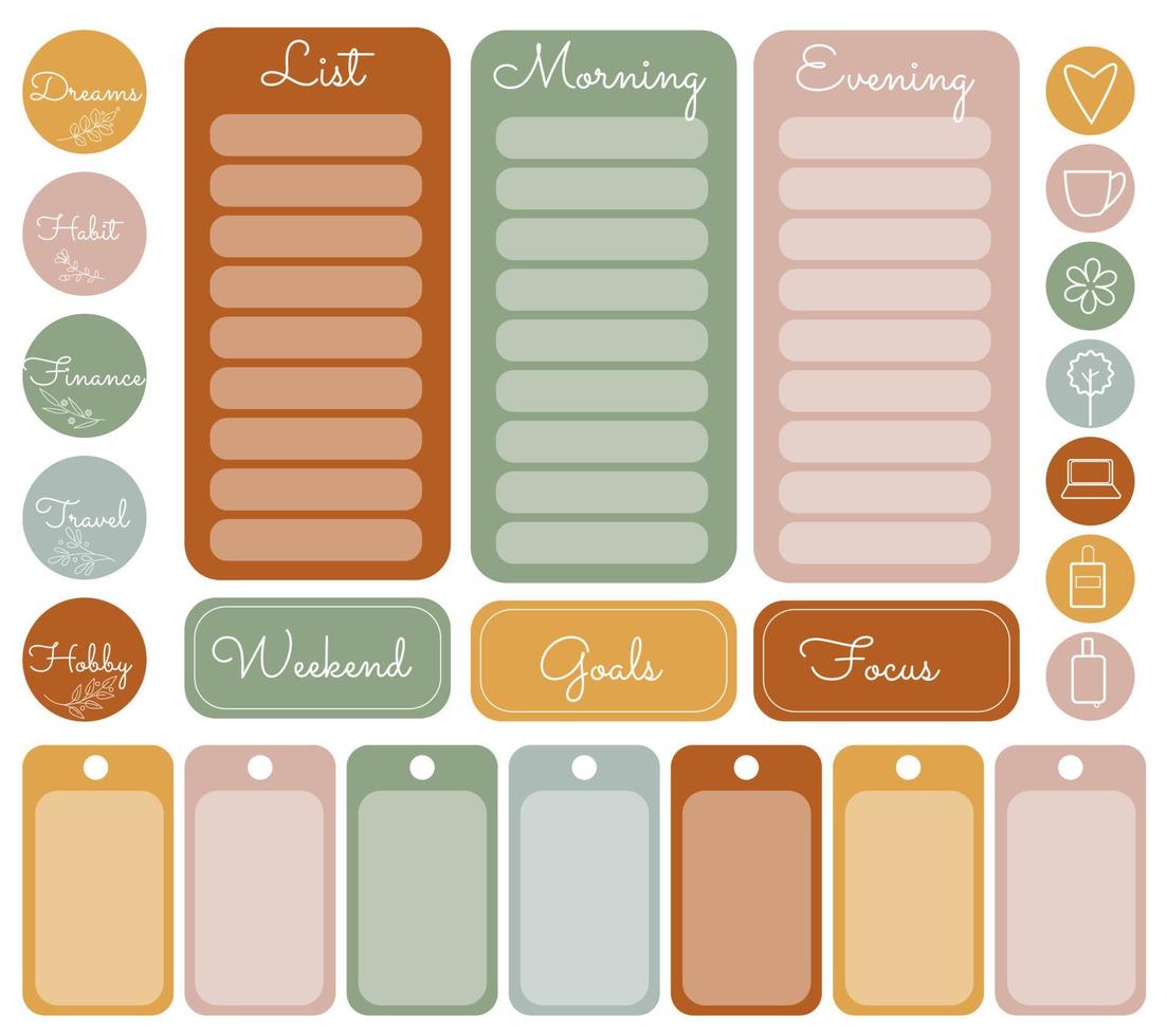 vector set of elements for planning your effective week