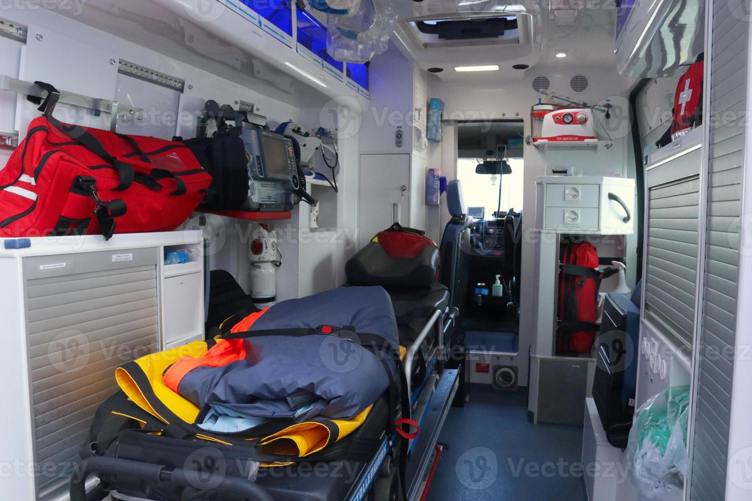 Ambulance inside. How does paramedics ambulance looks inside photo