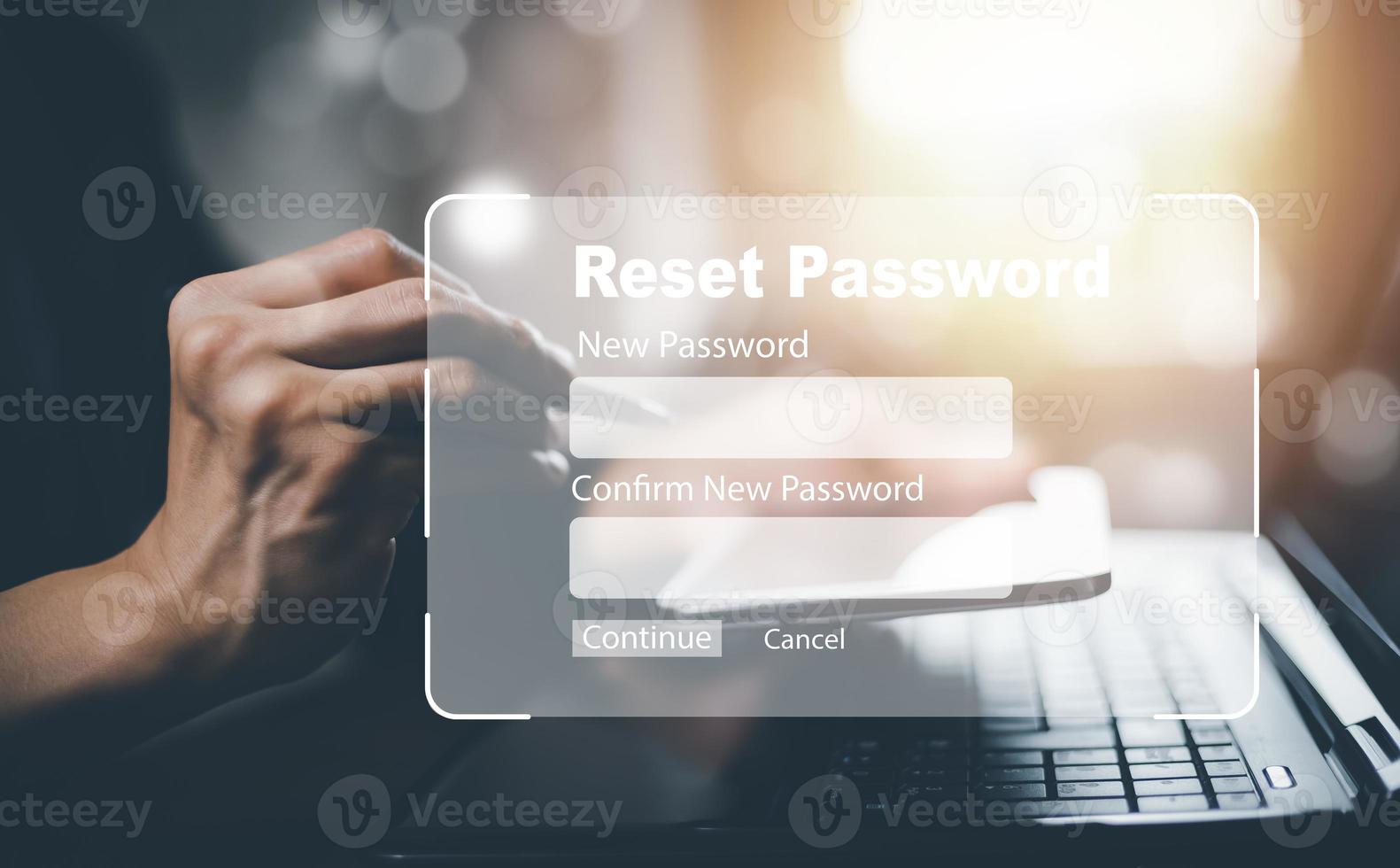 Security and reset password login online concept  Hands typing and entering username and password of social media, log in with smartphone to an online bank account, data protection from hacker photo
