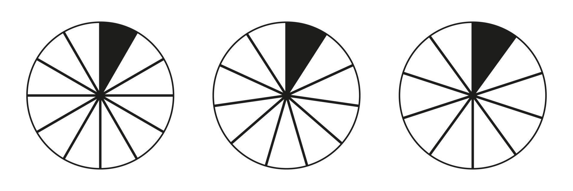 segmentario cartas recopilación. muchos número de sectores dividir el circulo en igual partes. contorno negro Delgado vector gráficos. tarta cartas colocar.