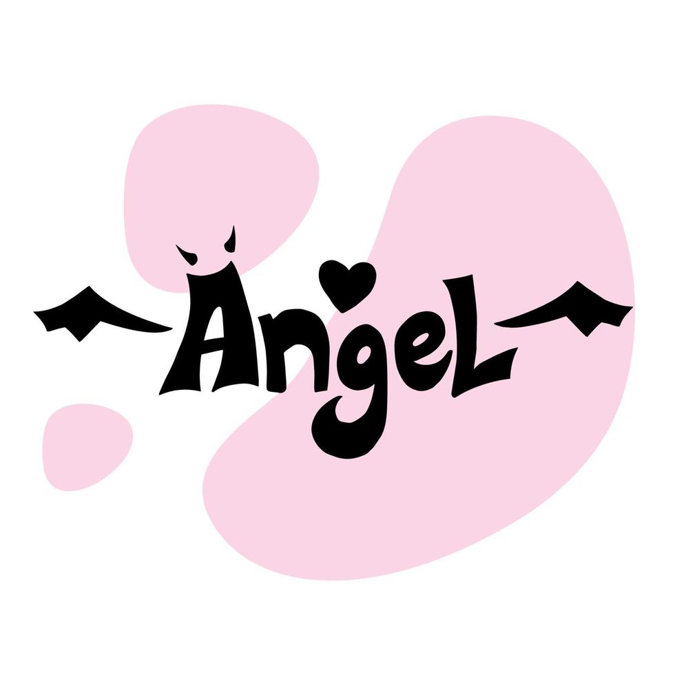 Transferable temporary girl tattoo. The inscription is Angel. Emo, the style of the 90s. Vector drawing for sticker