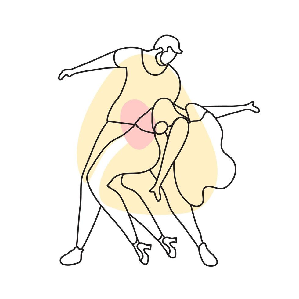 A beautiful couple are moving. Lovers dance bachata, salsa. Gentle line art with spots. Minimalism vector