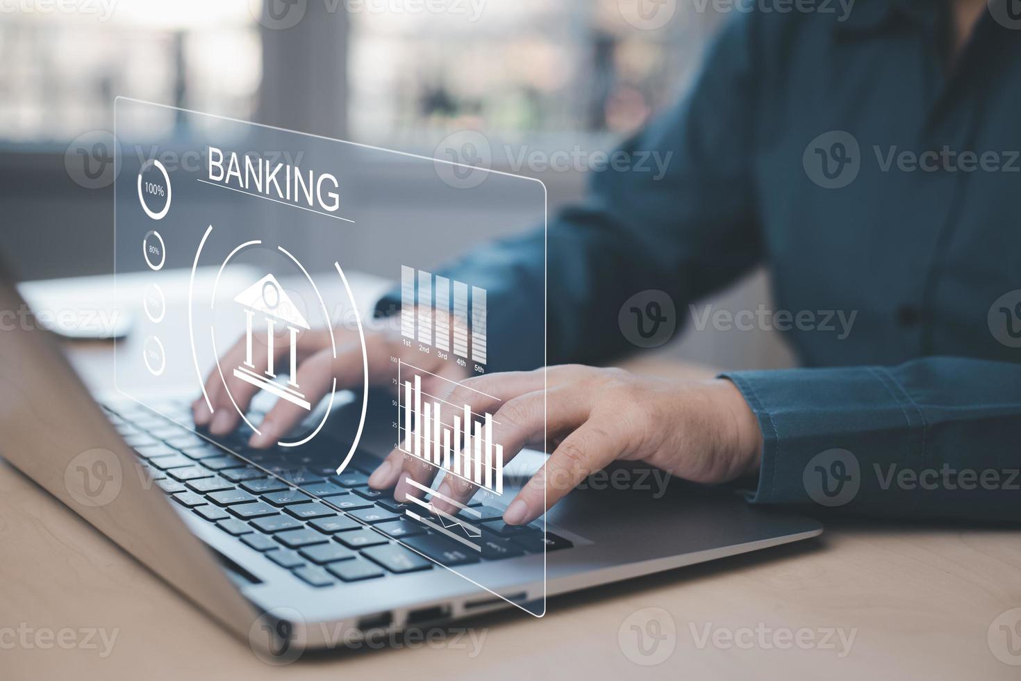 Online Banking apps, business people using finance and banking on the internet, and Commercial e-commerce technology. Digital online payment and shopping on the network connection. photo