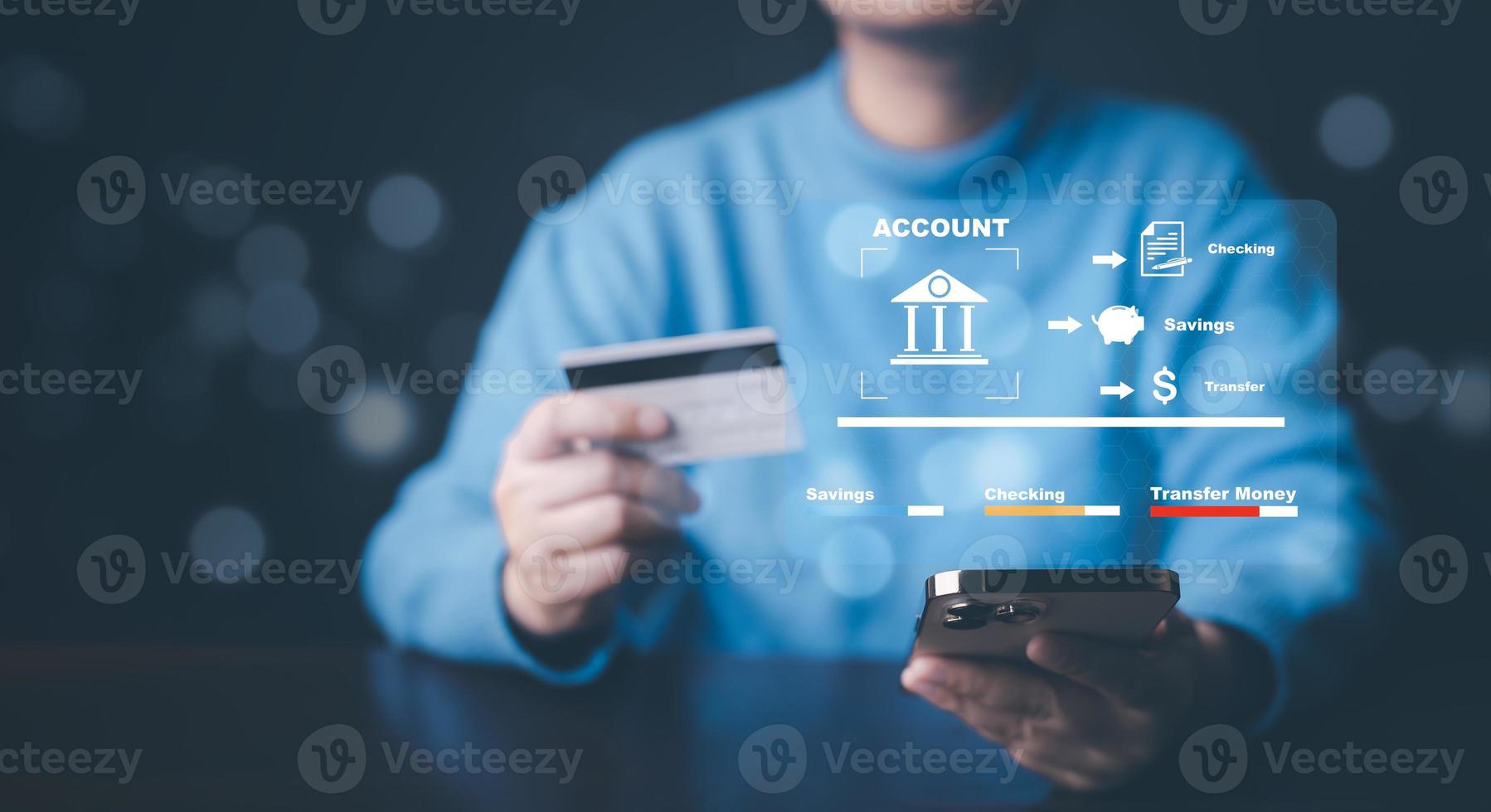 Smartphone and Online Banking apps, business people using finance and banking on the internet, and Commercial e-commerce technology. Digital online payment and shopping on the network connection. photo