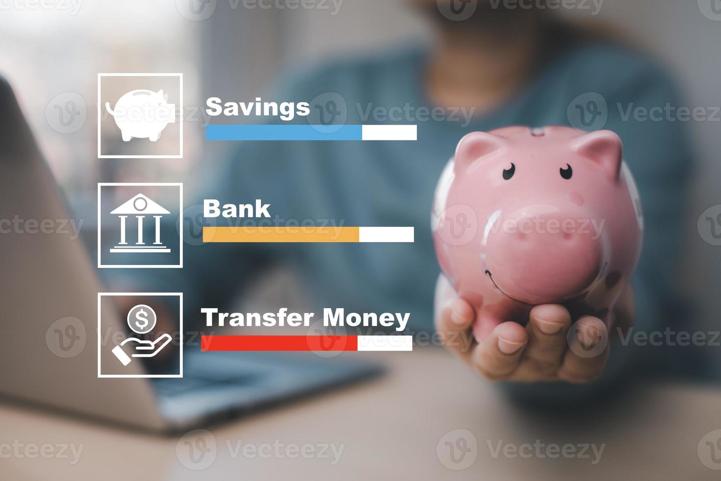 Budget and Saving money concept for financial accounting,Woman hand putting coin in piggy bank, financial plan and Money saving ideas, business finance and investment, life and family planning. photo