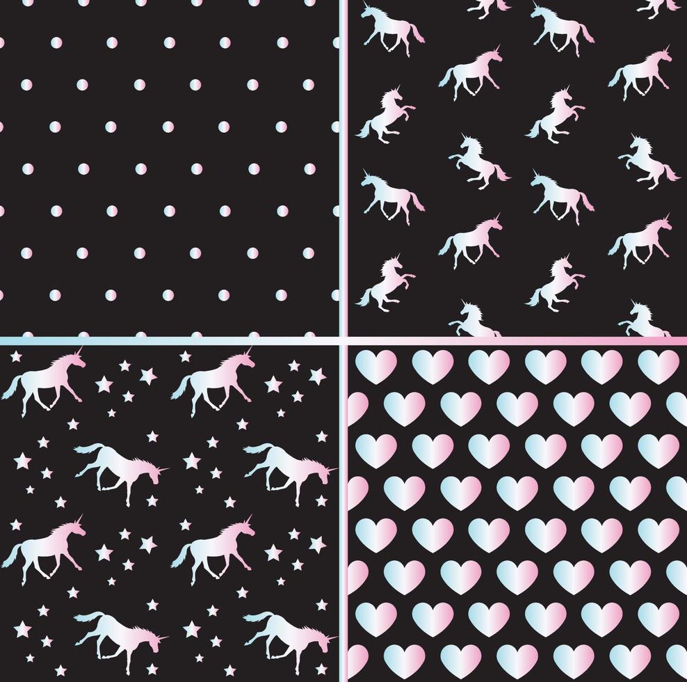 Vector set of seamless pattern of unicorn silhouette