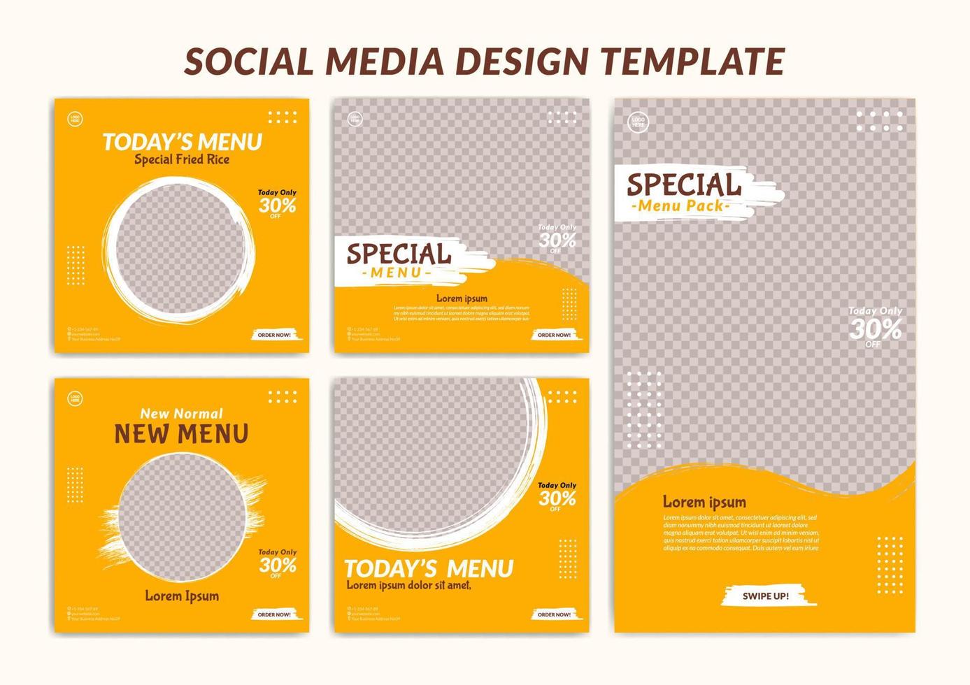 Set of Editable Social Media Design Post and Stories Template in orange color theme. Suitable for promotion your business Food And Beverage FnB vector