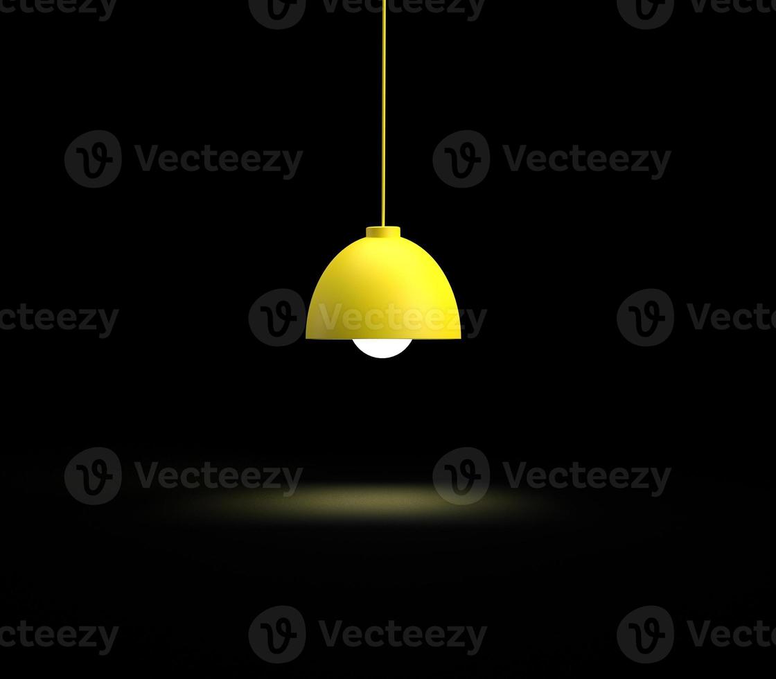 Lamp lightbulb yellow orange color pastel roof floor bright shiny electric energy power glowing center empty blank spotlight dark black background wallpaper party showcase product advertise.3d render photo
