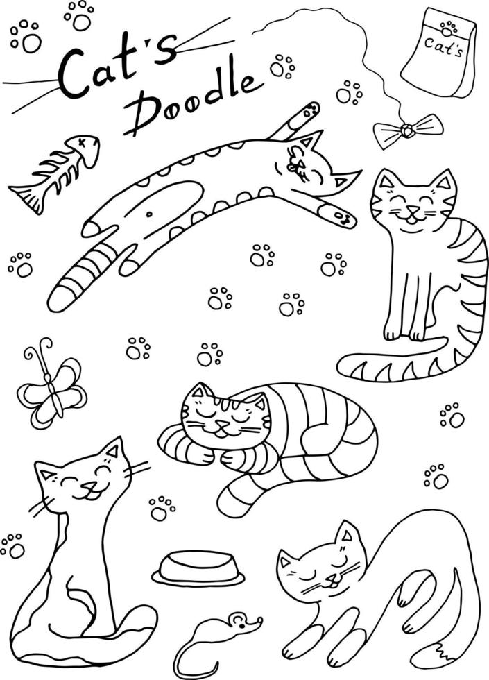 A set of kittens and cats in doodle style. vector