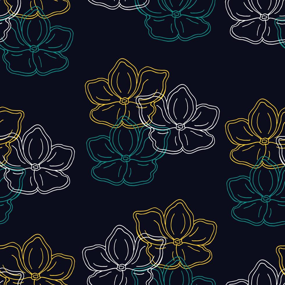 Floral pattern on a dark background. Flowers in a seamless pattern vector