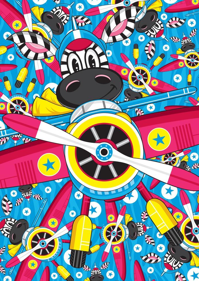 linda dibujos animados cebra piloto volador estrella avión ilustración vector