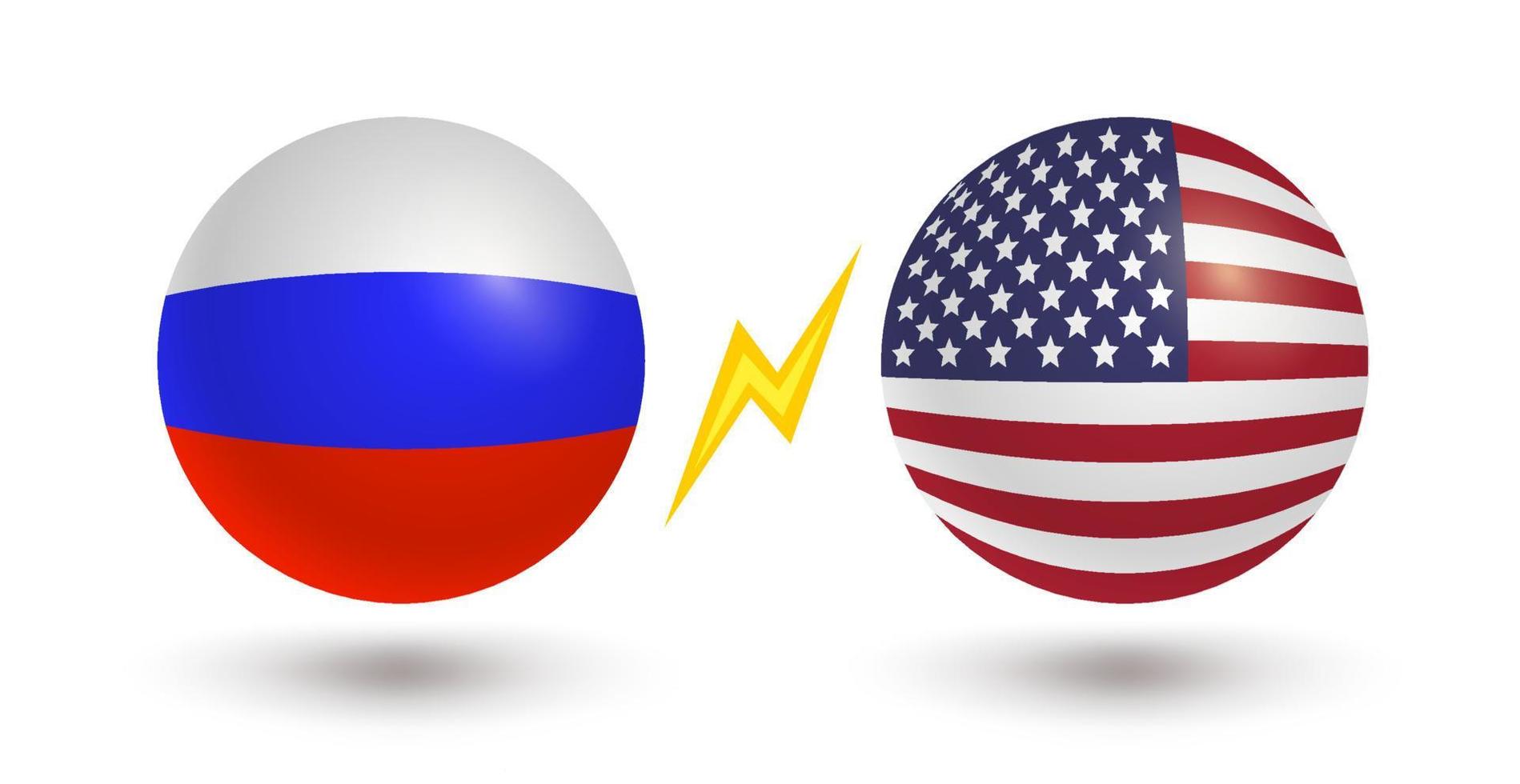 Vector set of two icons of Russian flag and flag of USA.