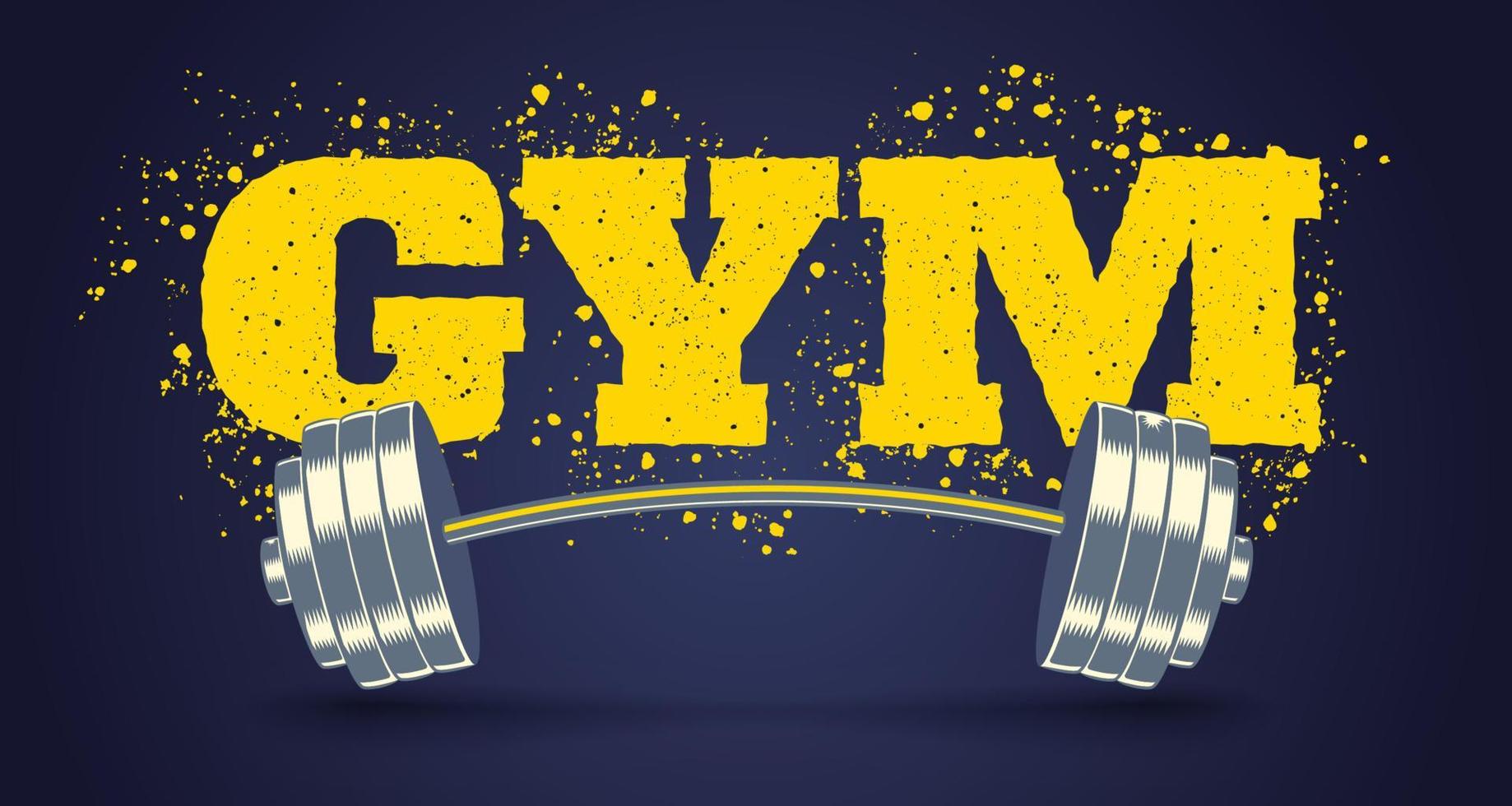 Vector emblem for fitness club in grunge style with barbell.