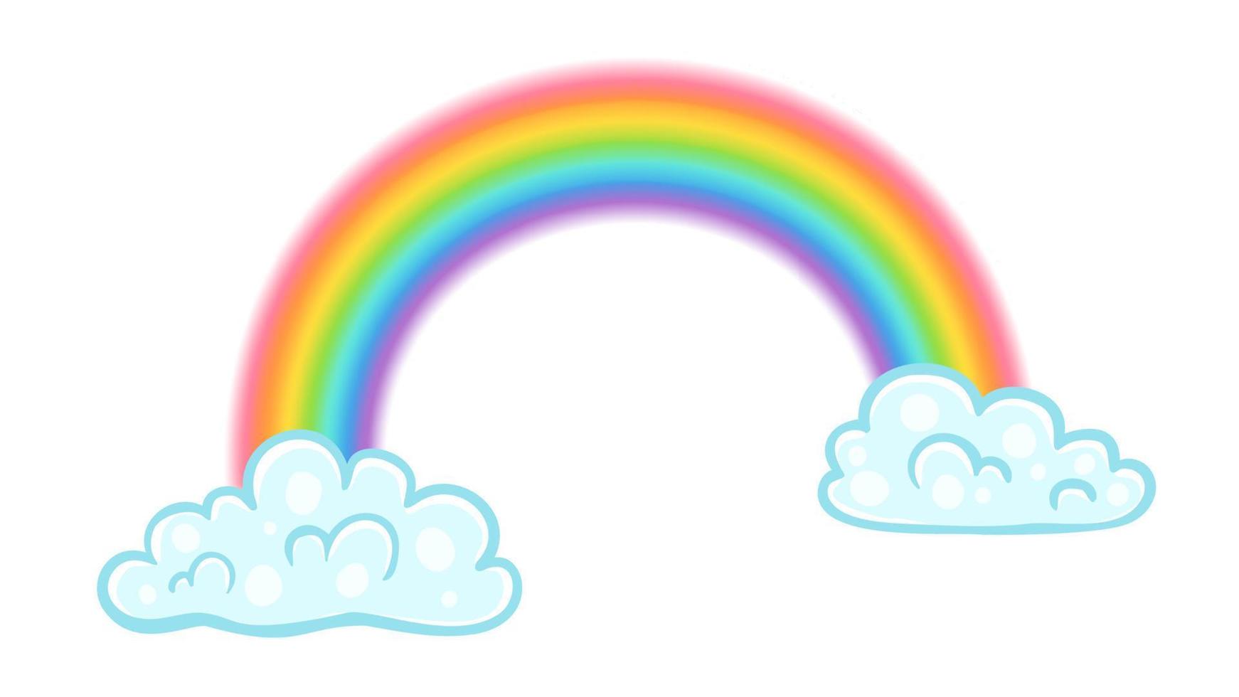 Vector illustration of a rainbow with clouds in kawaii style.