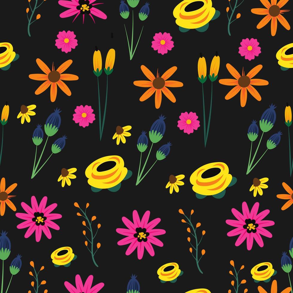 floral semaless pattern in black background vector