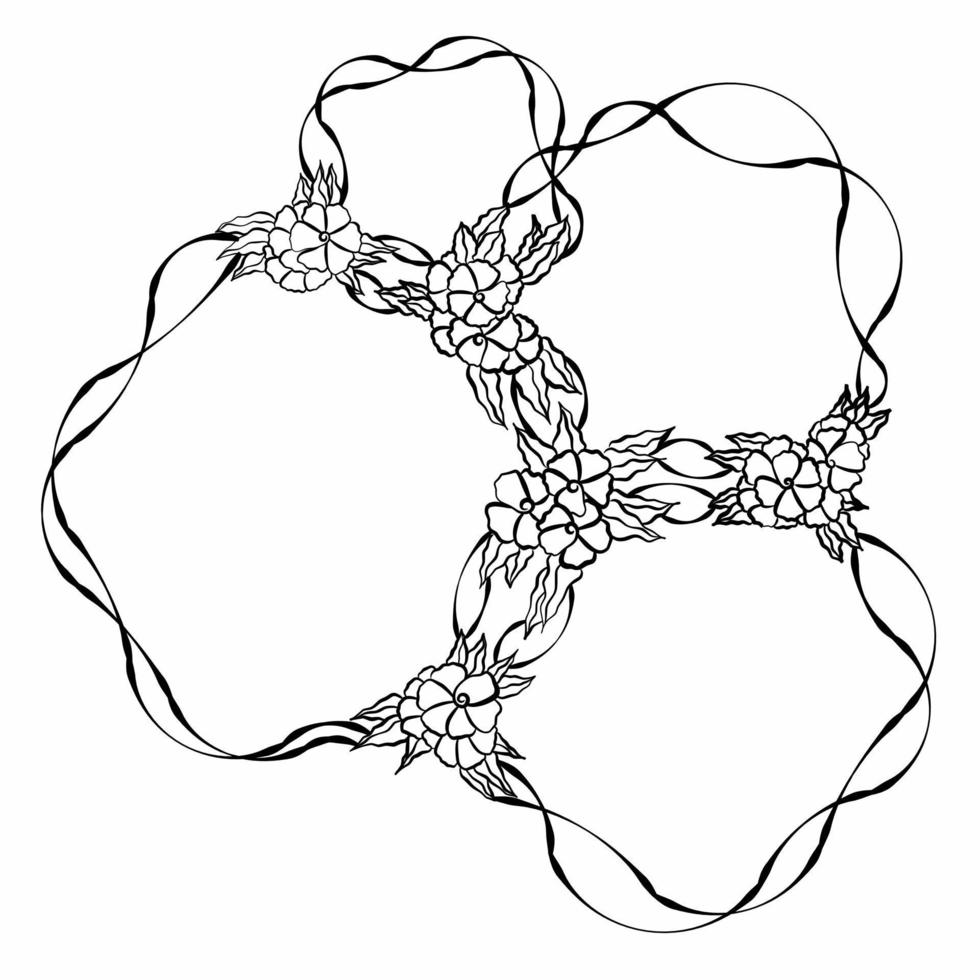 Hand drawn vector frame. Floral wreath with leaves for wedding and holiday. Decorative elements for design. Isolated