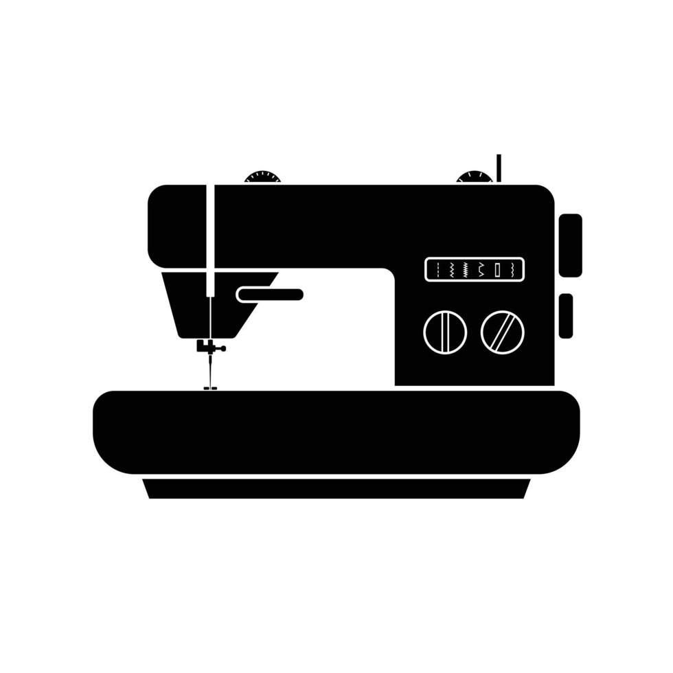 Sewing machine black and white flat icon. Sewing machine silhouette vector illustration on white background. Set of sewing concept. Equipment for tailors.