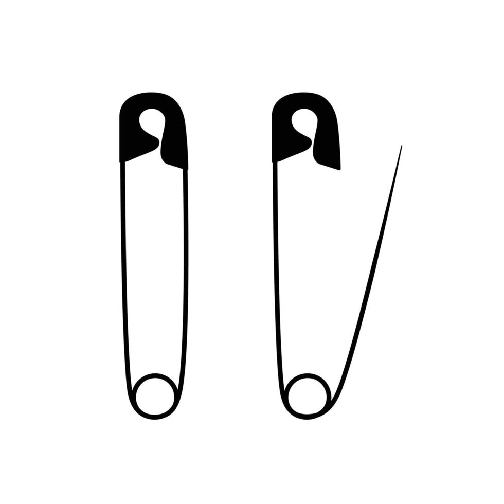 Safety pin black and white flat icon. Safety pin silhouette vector illustration on white background. Set of sewing concept. Tool for tailors. Accesories for housekeeping, housewife, housework