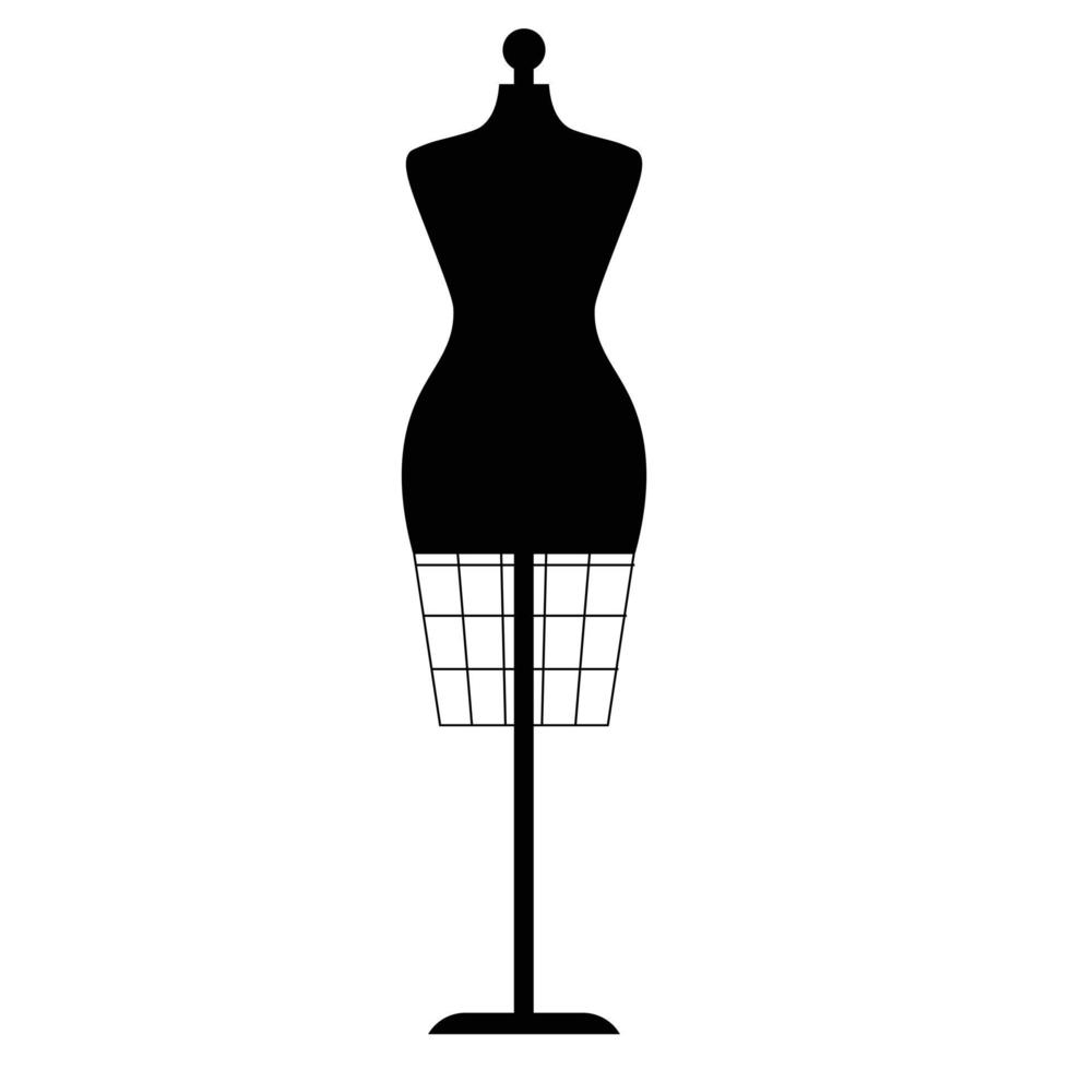 Female mannequin manikin black and white flat icon. Dress form silhouette vector illustration on white background. Set of sewing concept. Tool for tailors.