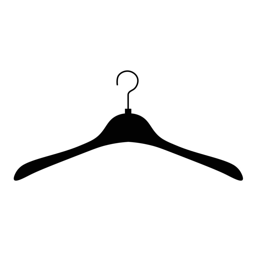 Clothes hanger black and white flat icon. Clothes hanger silhouette vector illustration on white background. Set of sewing concept. Tool for tailors. Accesories for housekeeping, housewife, housework