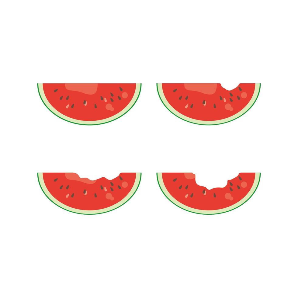 dibujos animados rebanado sandía fruta. diferente comiendo estado. aislado en blanco fondo, plano diseño, eps10 vector