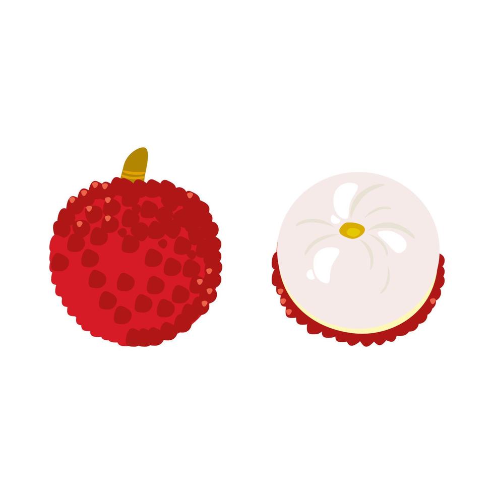 dibujos animados lychee, rojo y blanco pelar fruta. aislado en blanco fondo, plano diseño, eps10 vector