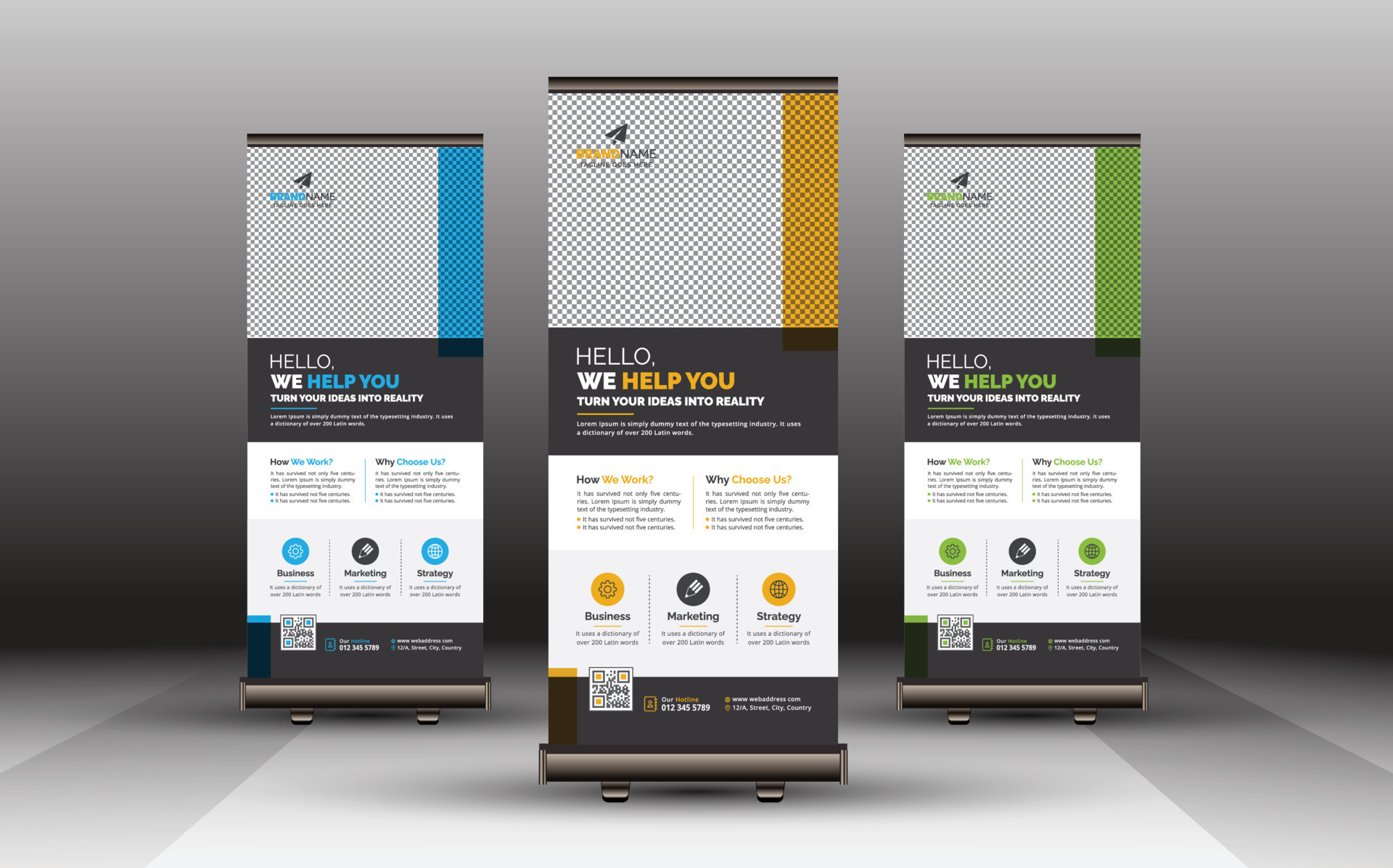 Minimalist Corporate Roll Up Banner, Standee, Pull Up Banner Template