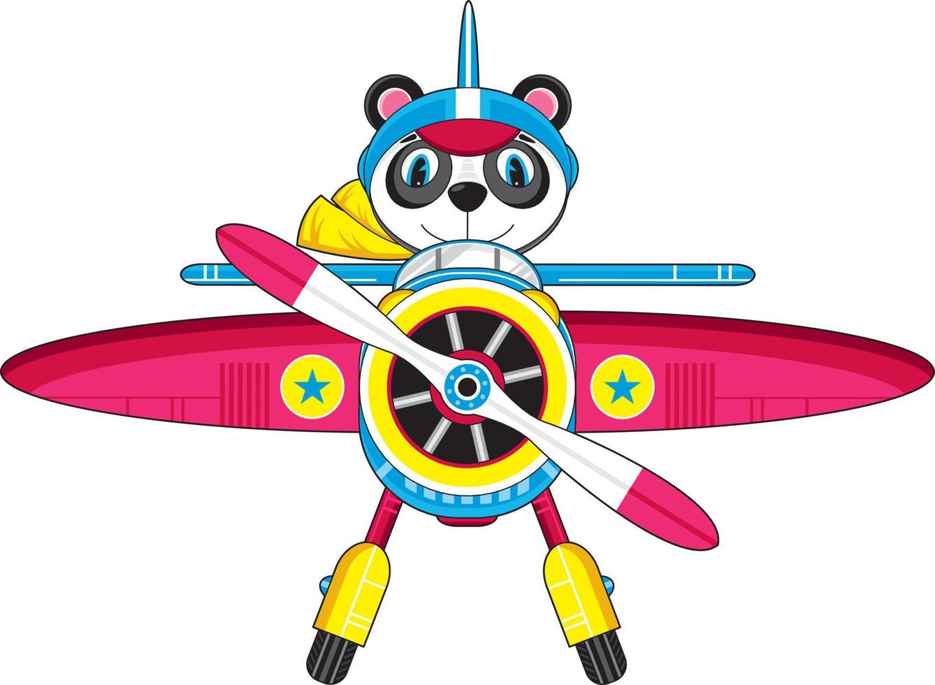 linda dibujos animados panda oso piloto volador estrella avión ilustración vector