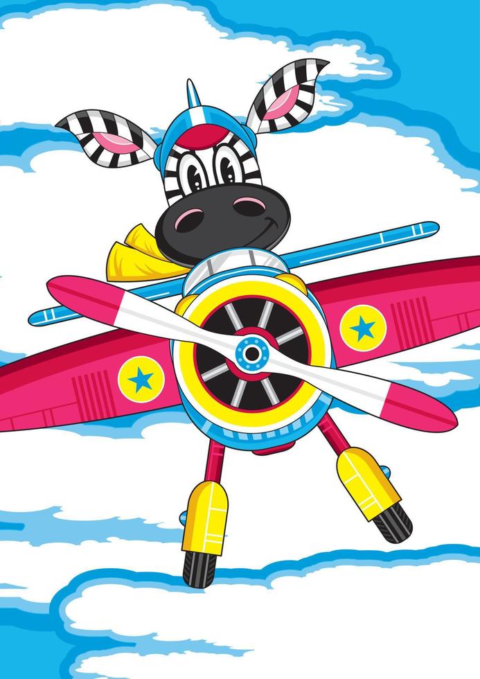 linda dibujos animados cebra piloto volador estrella avión ilustración vector