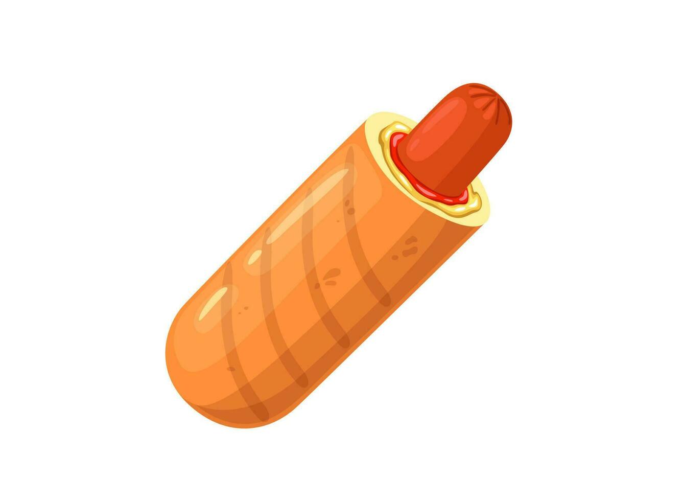 Cartoon corn dog sausage or hot dog in bun bread vector